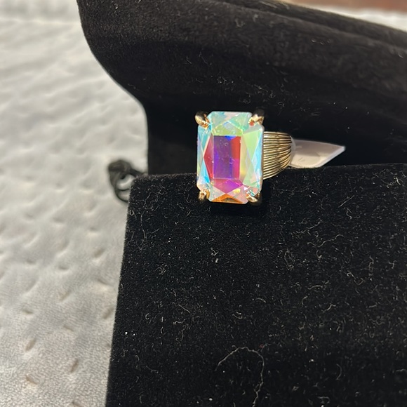 Stunning Aurora Borealis Emerald Cut Crystal Contemporary Ring-Adjustable - Picture 9 of 13